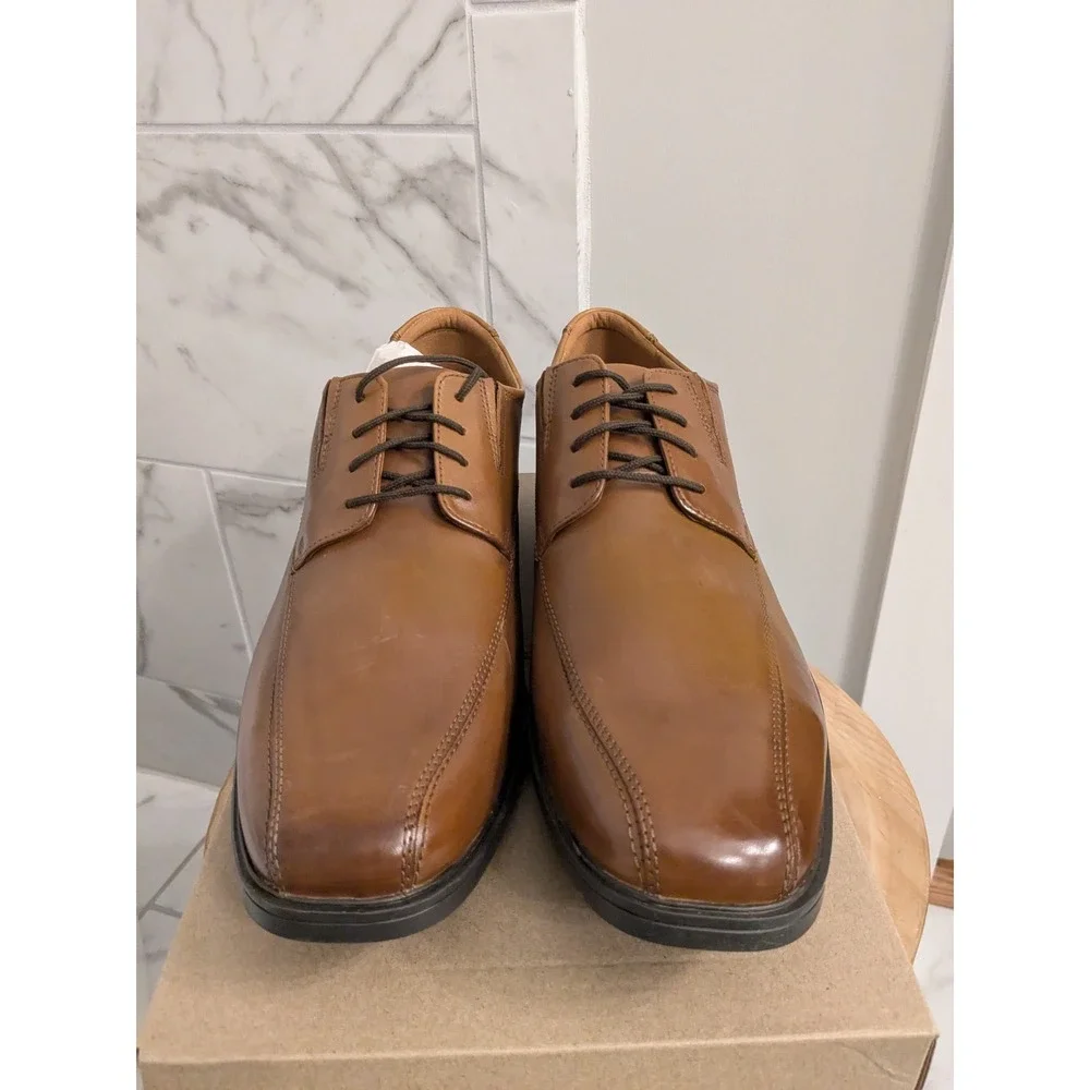 Clarks Tilden Walk Dark Tan Leather Dress Shoes Men's Size 14 M New‎ In Box